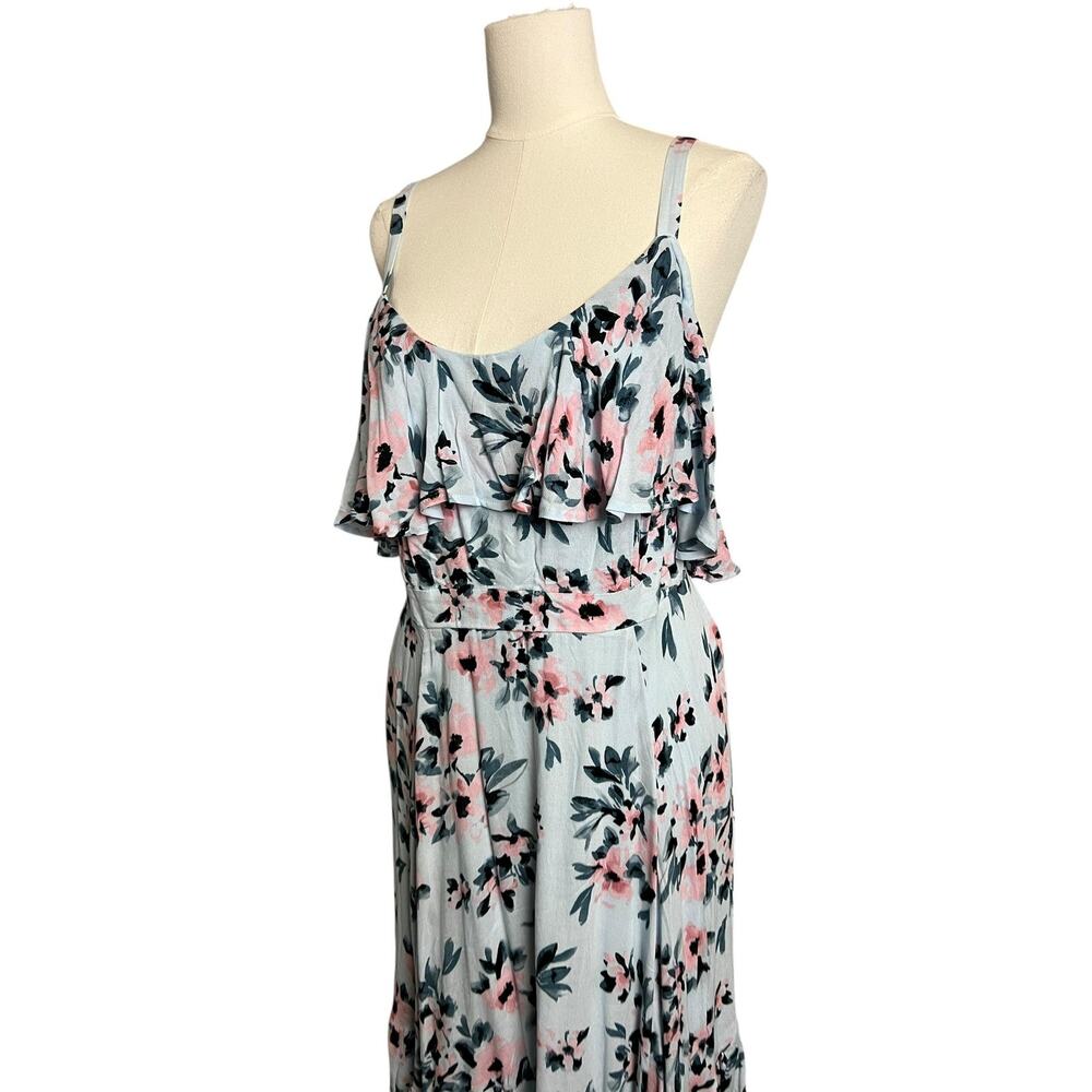 Torrid Floral Sundress Womens 2X Plus Blue Cold Shoulder Ruffle Midi Boho Summer - Picture 3 of 12